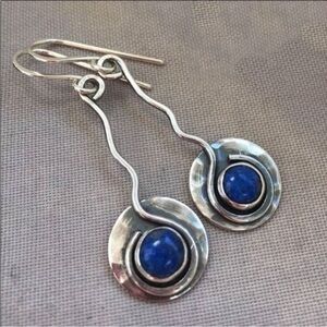 Farah Jewelry Silver and Blue Spiral Earrings